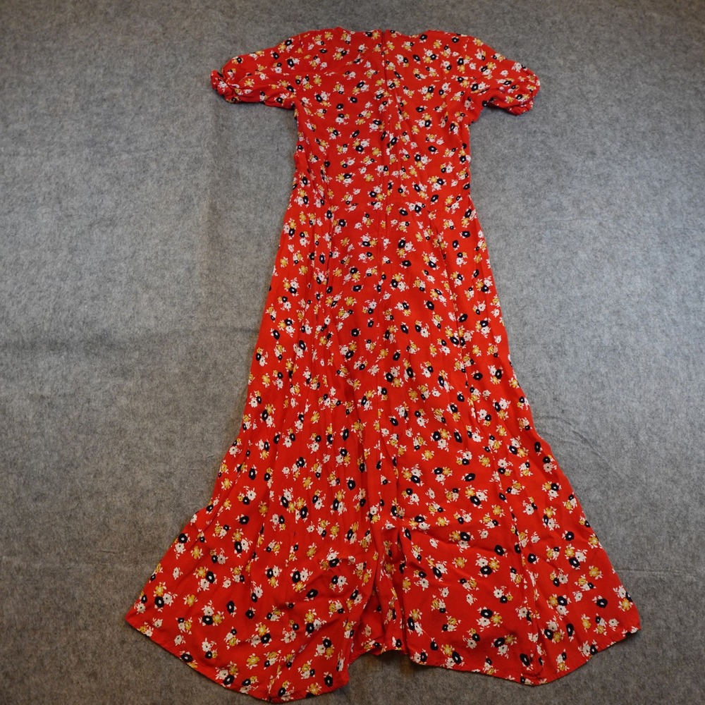 Faithfull The Brand Dress Women Small Red Ari Midi Floral Puff Sleeve Button - Picture 6 of 10